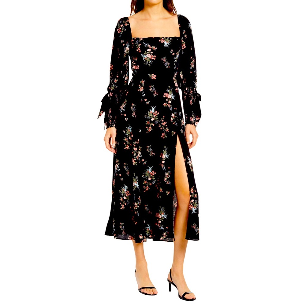 Reformation Black Floral Midi Dress